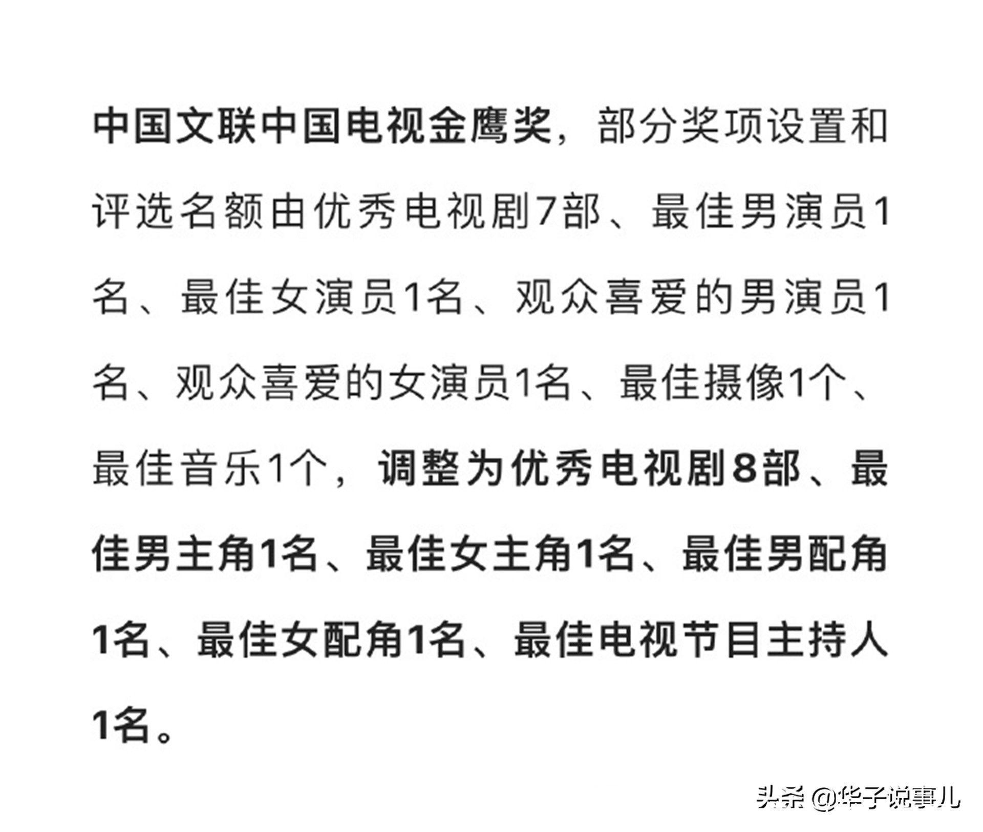 金鹰奖奖项再调整，向白玉兰看齐？童瑶成为唯一的凭借配角拿视后