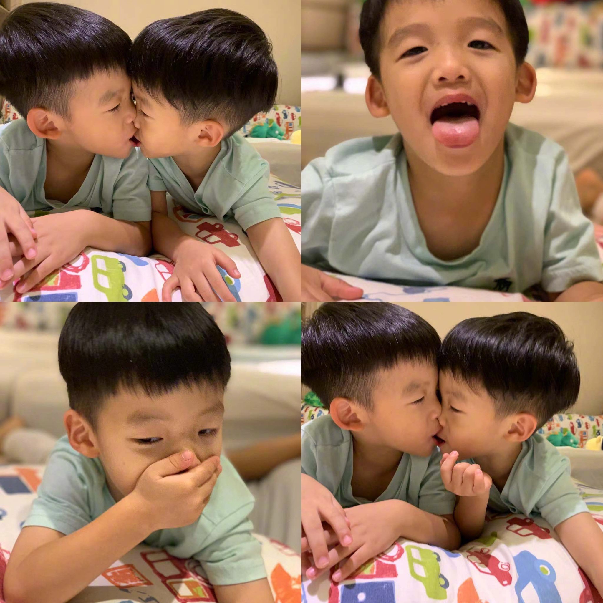 一言不合就亲亲范玮琪晒双胞胎儿子幸福满满